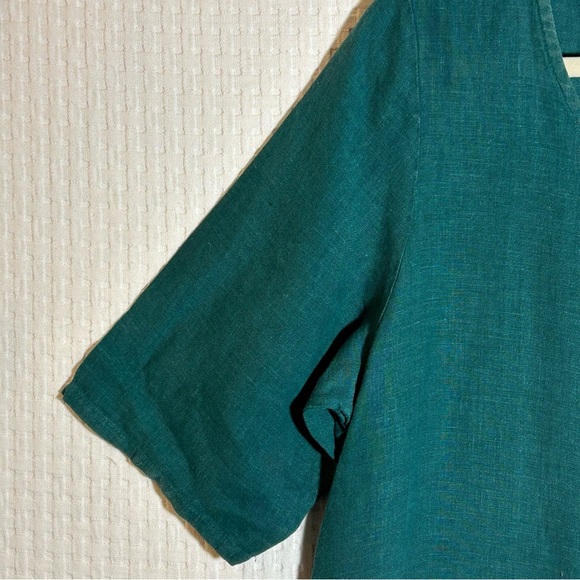 Bryn Walker Euna Shift 100% Linen Tunic Dress Asymmetrical Hem Teal Green Size M - Picture 8 of 12
